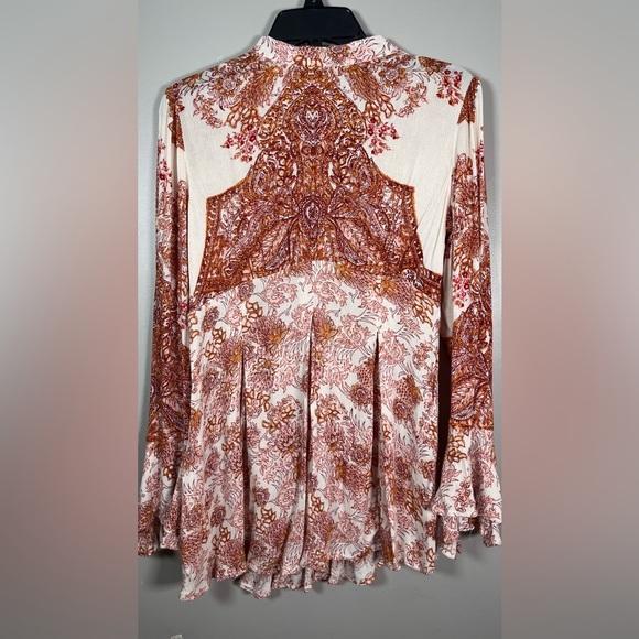 FREE PEOPLE Lady Luck
Tunic Dress Rust Ivory Open Back
Tie Long Sleeve - Picture 2 of 8